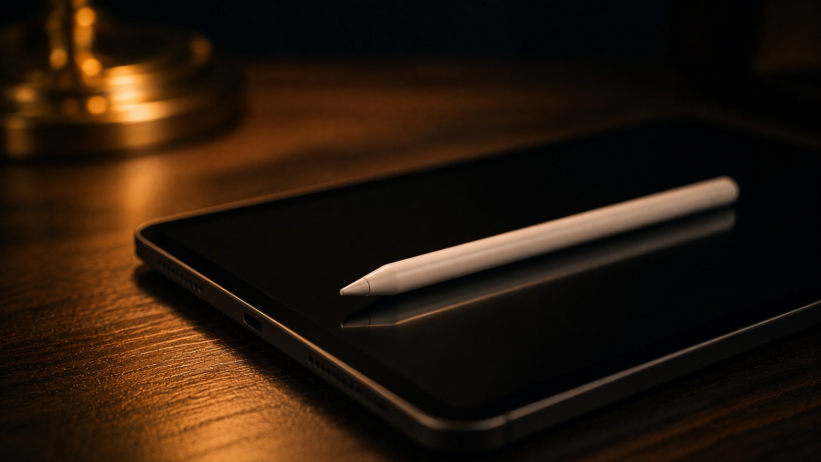 タブレットの画面に置かれた白いスタイラスペン