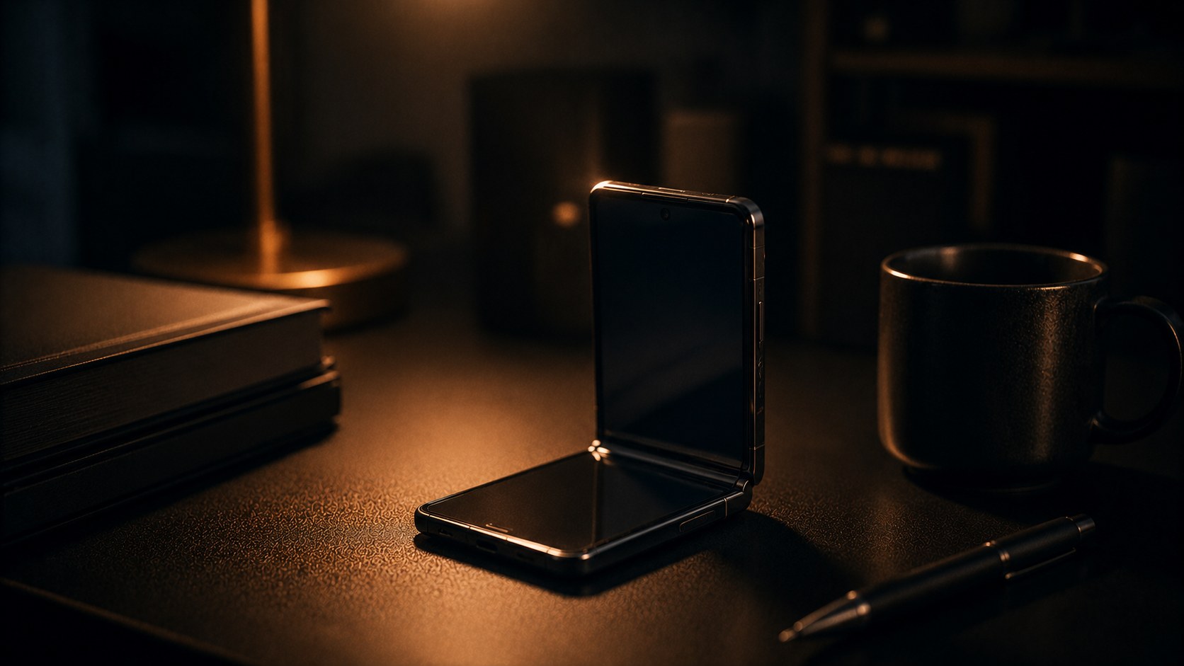 半開きの折りたたみスマートフォン